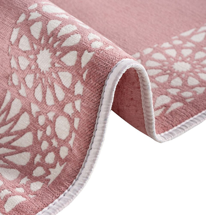Chenille Foam Islamic Prayer Rug - Mustaqim Rose Pink