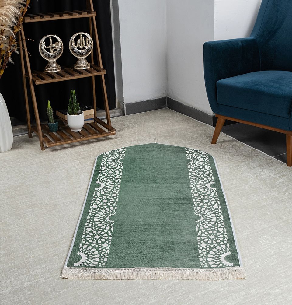 Modefa Sage Green Chenille Foam Prayer Rug - Mustaqim Sage Green