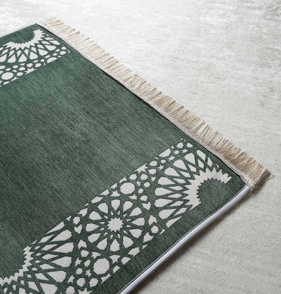 Modefa Sage Green Chenille Foam Prayer Rug - Mustaqim Sage Green