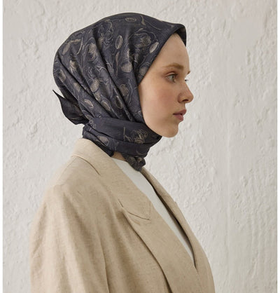 Modefa scarf Black Patterned Viscose Cotton Square Hijab Ruby - Black