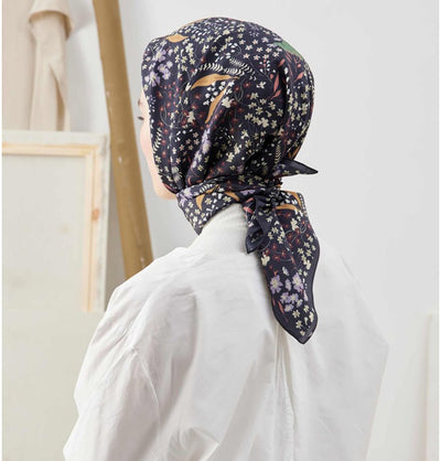 Modefa scarf Black Patterned Viscose Cotton Square Hijab Tiny Garden - Black