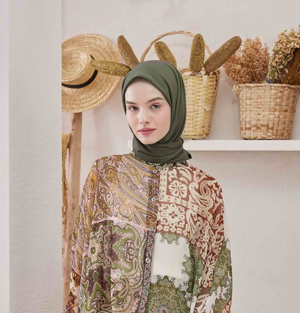 Modefa scarf Camo Green Medine Ipek Chiffon Square Hijab - Camo Green