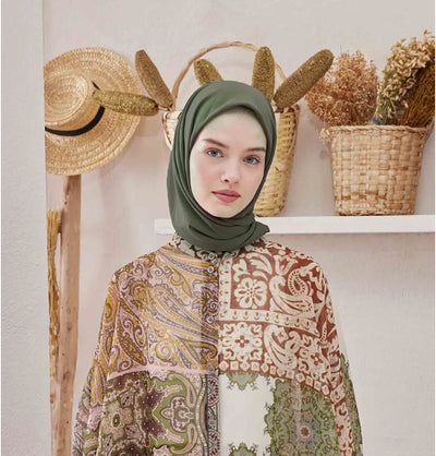 Modefa scarf Camo Green Medine Ipek Chiffon Square Hijab - Camo Green