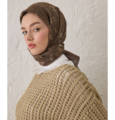 Modefa scarf Coffee Patterned Viscose Cotton Square Hijab Ruby - Coffee