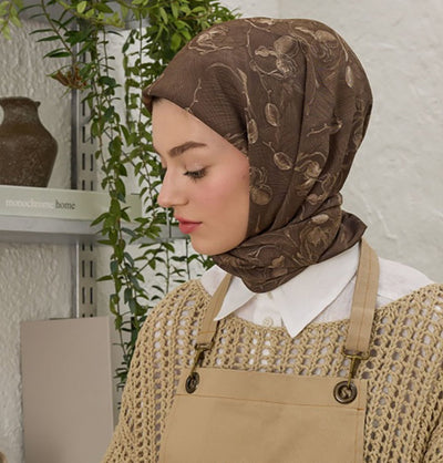 Modefa scarf Coffee Patterned Viscose Cotton Square Hijab Ruby - Coffee