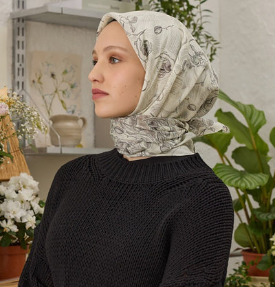 Modefa scarf Ecru Patterned Viscose Cotton Square Hijab Ruby - Ecru