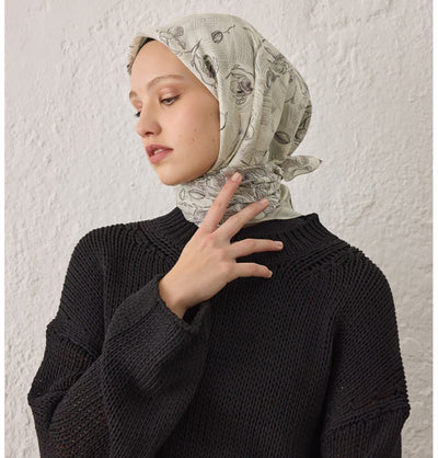 Modefa scarf Ecru Patterned Viscose Cotton Square Hijab Ruby - Ecru