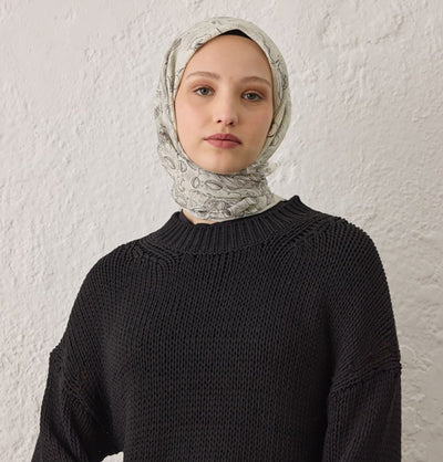 Modefa scarf Ecru Patterned Viscose Cotton Square Hijab Ruby - Ecru