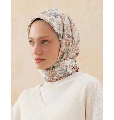 Modefa scarf Foliage Brown Patterned Viscose Cotton Square Hijab - Foliage Brown