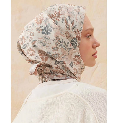Modefa scarf Foliage Brown Patterned Viscose Cotton Square Hijab - Foliage Brown
