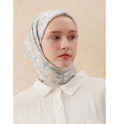 Modefa scarf Foliage Pink Patterned Viscose Cotton Square Hijab - Foliage Powder Pink