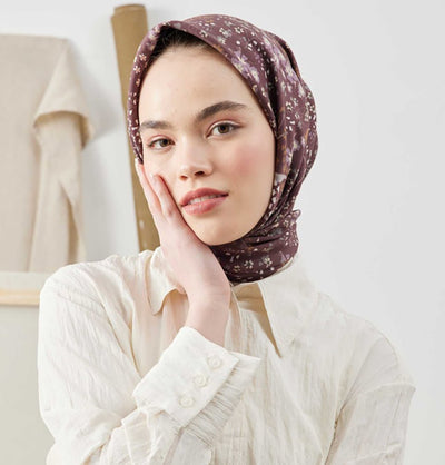 Modefa scarf Mauve Patterned Viscose Cotton Square Hijab Tiny Garden - Mauve