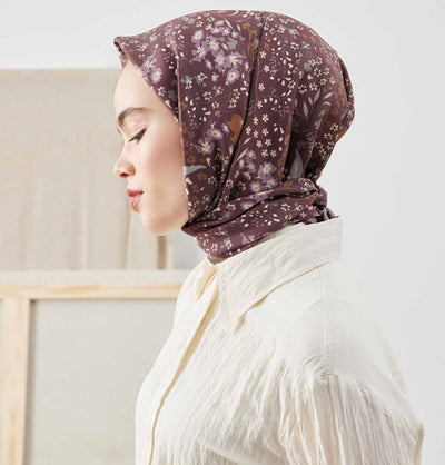 Modefa scarf Mauve Patterned Viscose Cotton Square Hijab Tiny Garden - Mauve