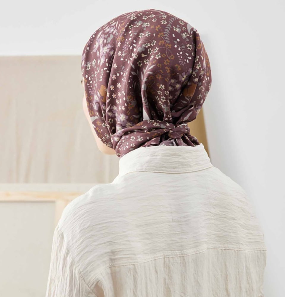 Modefa scarf Mauve Patterned Viscose Cotton Square Hijab Tiny Garden - Mauve
