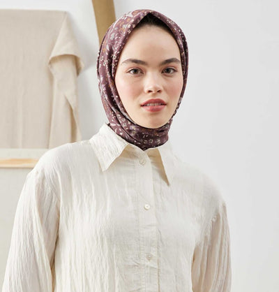 Modefa scarf Mauve Patterned Viscose Cotton Square Hijab Tiny Garden - Mauve