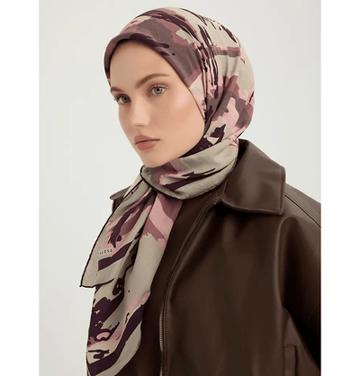 トップス PERVERZE BLEND BORDER TOP AND SCARF Vierra Viscose Square Hijab - Abstract Flowers Mink