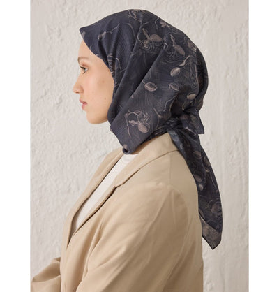 Modefa scarf Navy Blue Patterned Viscose Cotton Square Hijab Ruby - Navy Blue