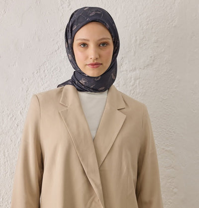 Modefa scarf Navy Blue Patterned Viscose Cotton Square Hijab Ruby - Navy Blue