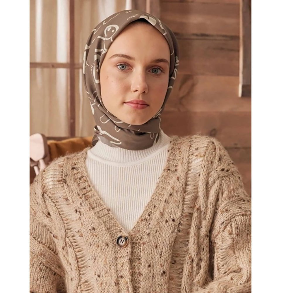 Modefa scarf Olive Branch Brown Patterned Viscose Cotton Square Hijab - Olive Branch Brown