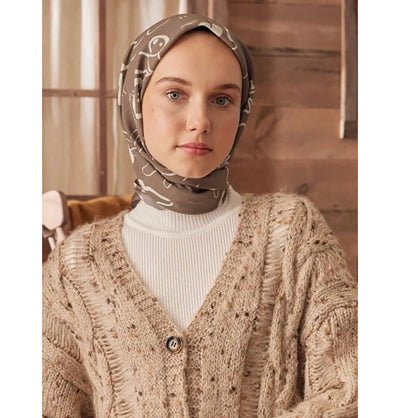 Modefa scarf Olive Branch Brown Patterned Viscose Cotton Square Hijab - Olive Branch Brown