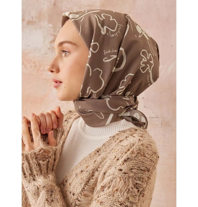 Modefa scarf Olive Branch Brown Patterned Viscose Cotton Square Hijab - Olive Branch Brown