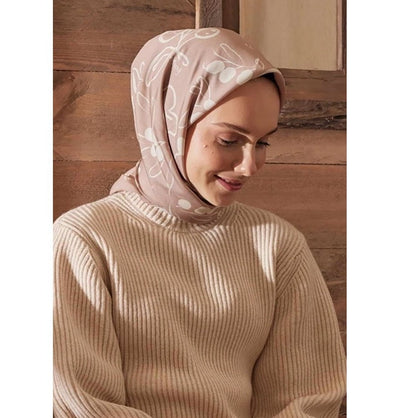 Modefa scarf Olive Branch Powder Pink Patterned Viscose Cotton Square Hijab - Olive Branch Powder Pink