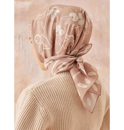 Modefa scarf Olive Branch Powder Pink Patterned Viscose Cotton Square Hijab - Olive Branch Powder Pink