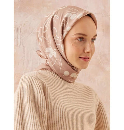 Modefa scarf Olive Branch Powder Pink Patterned Viscose Cotton Square Hijab - Olive Branch Powder Pink