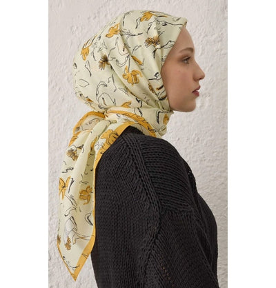 Modefa scarf Primrose Mango Yellow Patterned Viscose Cotton Square Hijab - Primrose Mango Yellow