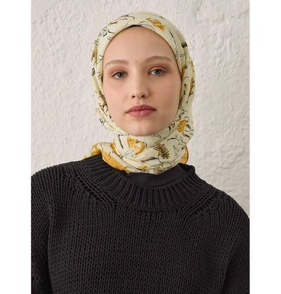 Modefa scarf Primrose Mango Yellow Patterned Viscose Cotton Square Hijab - Primrose Mango Yellow