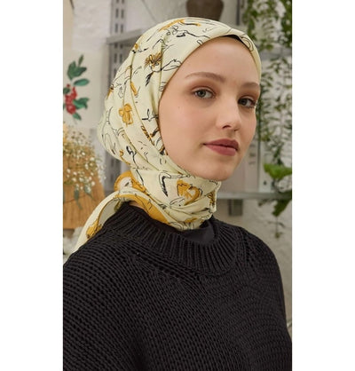Modefa scarf Primrose Mango Yellow Patterned Viscose Cotton Square Hijab - Primrose Mango Yellow