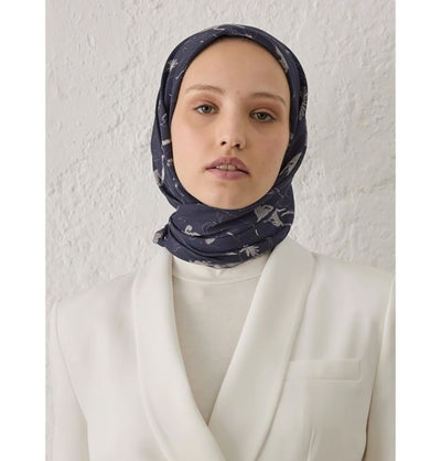 Modefa scarf Primrose Navy Patterned Viscose Cotton Square Hijab - Primrose Navy