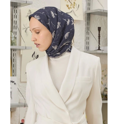 Modefa scarf Primrose Navy Patterned Viscose Cotton Square Hijab - Primrose Navy