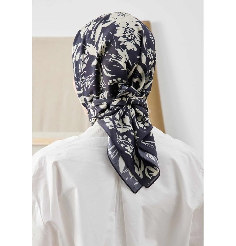Modefa scarf Violet Black Patterned Viscose Cotton Square Hijab - Violet Black