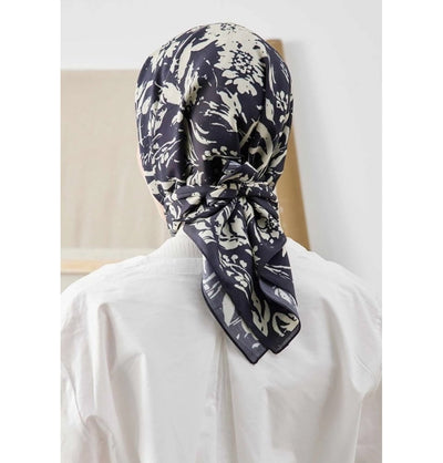 Modefa scarf Violet Black Patterned Viscose Cotton Square Hijab - Violet Black