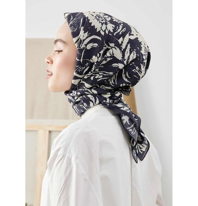 Modefa scarf Violet Black Patterned Viscose Cotton Square Hijab - Violet Black