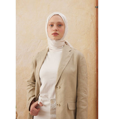 Modefa Shawl Beige Diamond Jacquard Satin Hijab Shawl - Beige