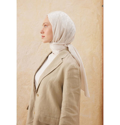 Modefa Shawl Beige Diamond Jacquard Satin Hijab Shawl - Beige