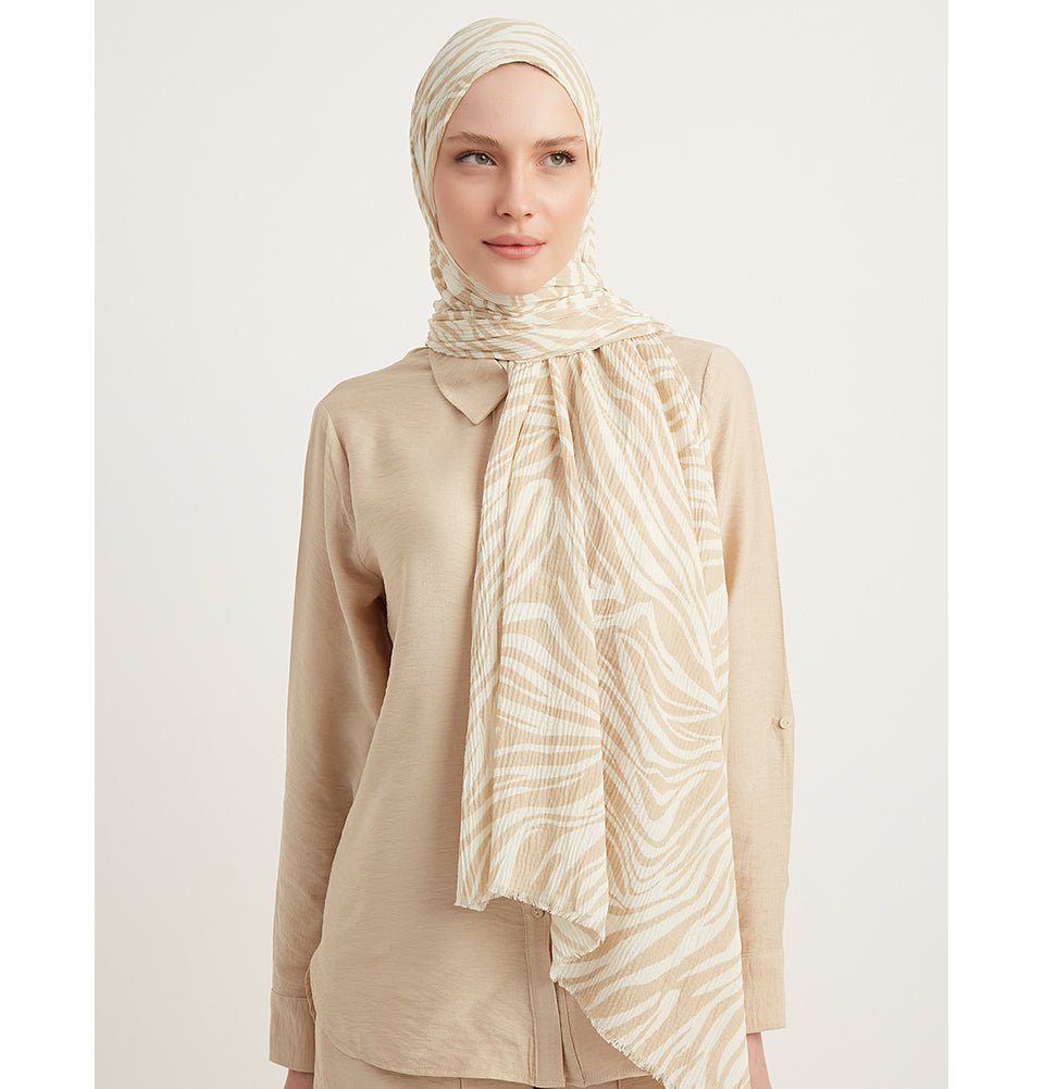 Modefa Shawl Beige Zebra Crinkle Hijab Shawl - Beige