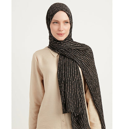 Modefa Shawl Black Abstract Lines Crinkle Hijab Shawl - Black
