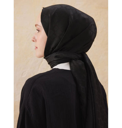 Modefa Shawl Black Diamond Jacquard Satin Hijab Shawl - Black