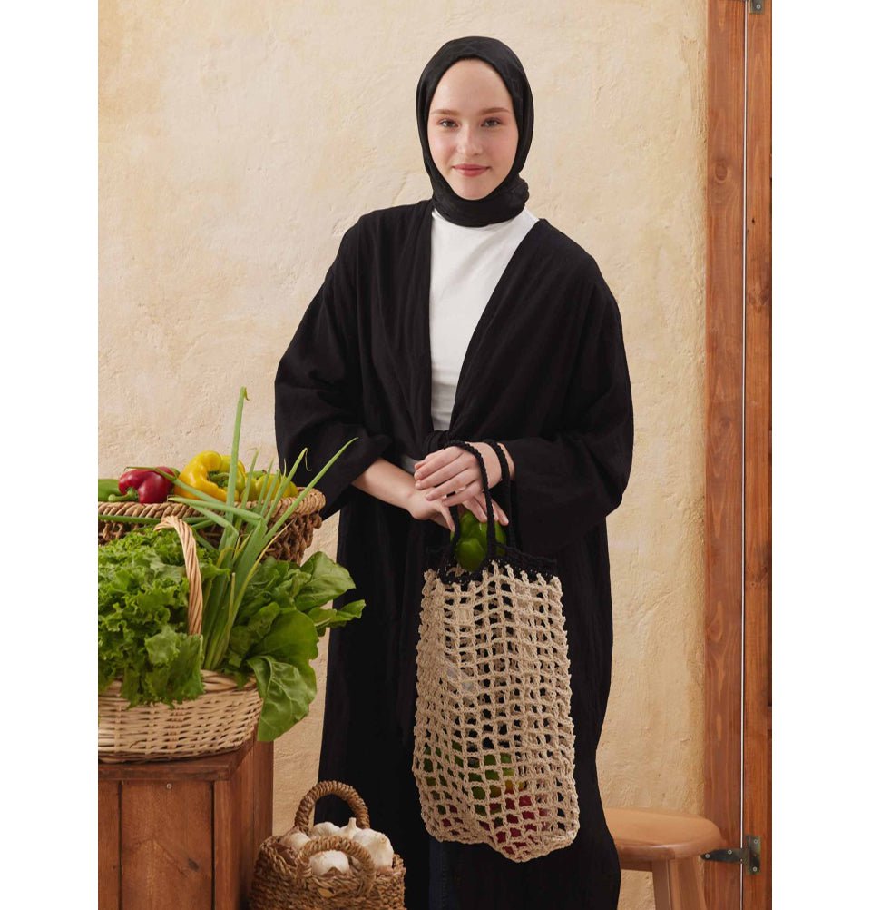 Modefa Shawl Black Diamond Jacquard Satin Hijab Shawl - Black