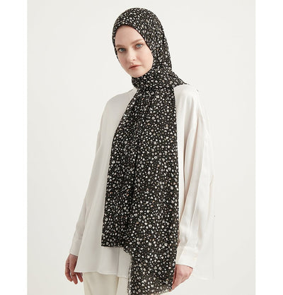 Modefa Shawl Black Ditsy Floral Crinkle Cotton Hijab Shawl - Black & Olive