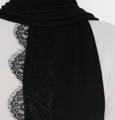 Modefa Shawl Black Elegant Lace-Trim Hijab Shawl - Black
