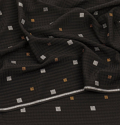 Modefa Shawl Black Grid Patterned Chiffon with Rhinestone Shawl Hijab - Black