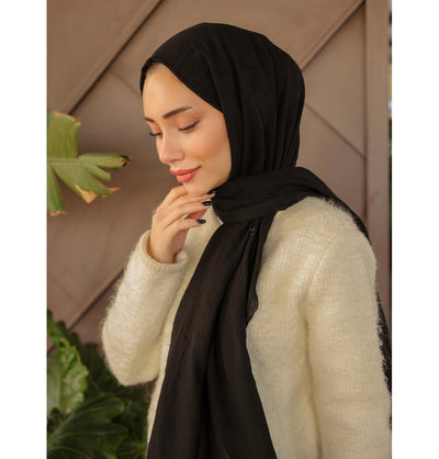 Modefa Shawl Black Premium Knit Cotton Hijab Shawl - Black