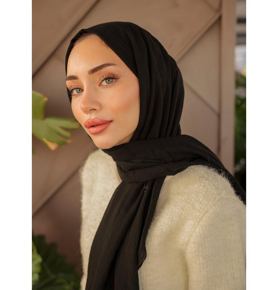 Modefa Shawl Black Premium Knit Cotton Hijab Shawl - Black