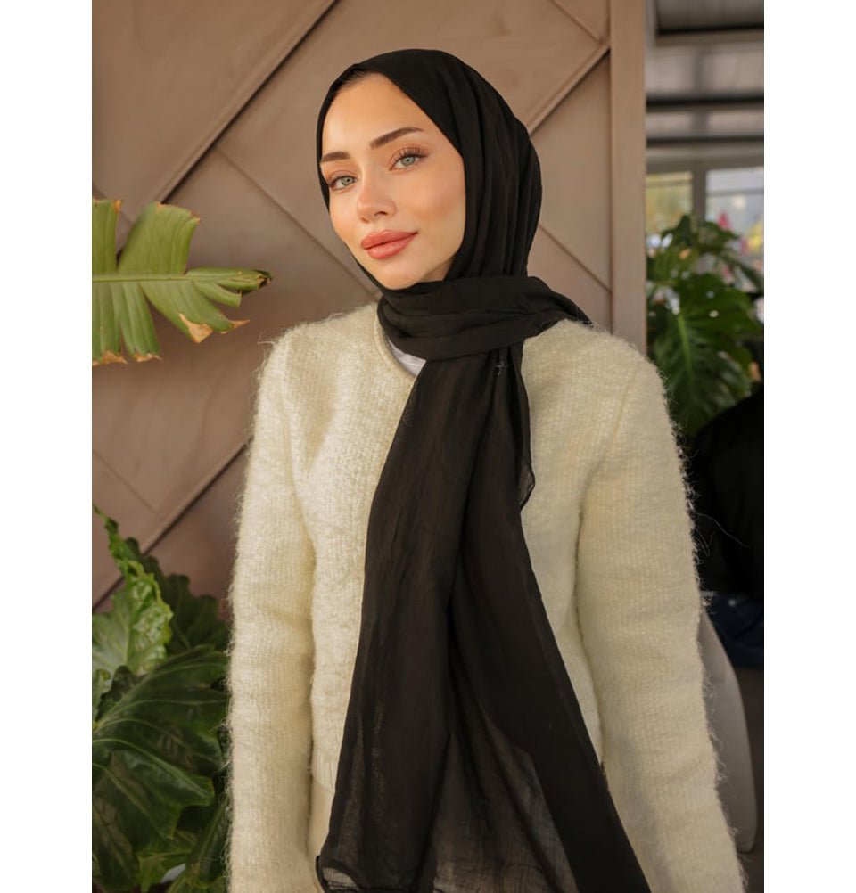 Modefa Shawl Black Premium Knit Cotton Hijab Shawl - Black