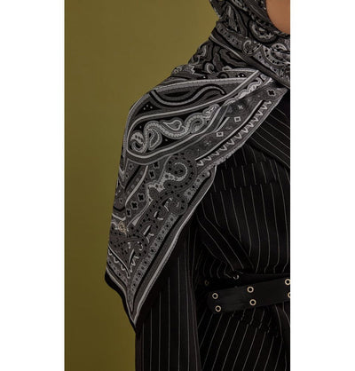 Modefa Shawl Black Premium Viscose Hijab Shawl Ethnic Print - Black