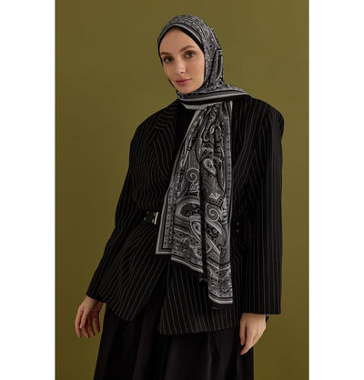 Modefa Shawl Black Premium Viscose Hijab Shawl Ethnic Print - Black